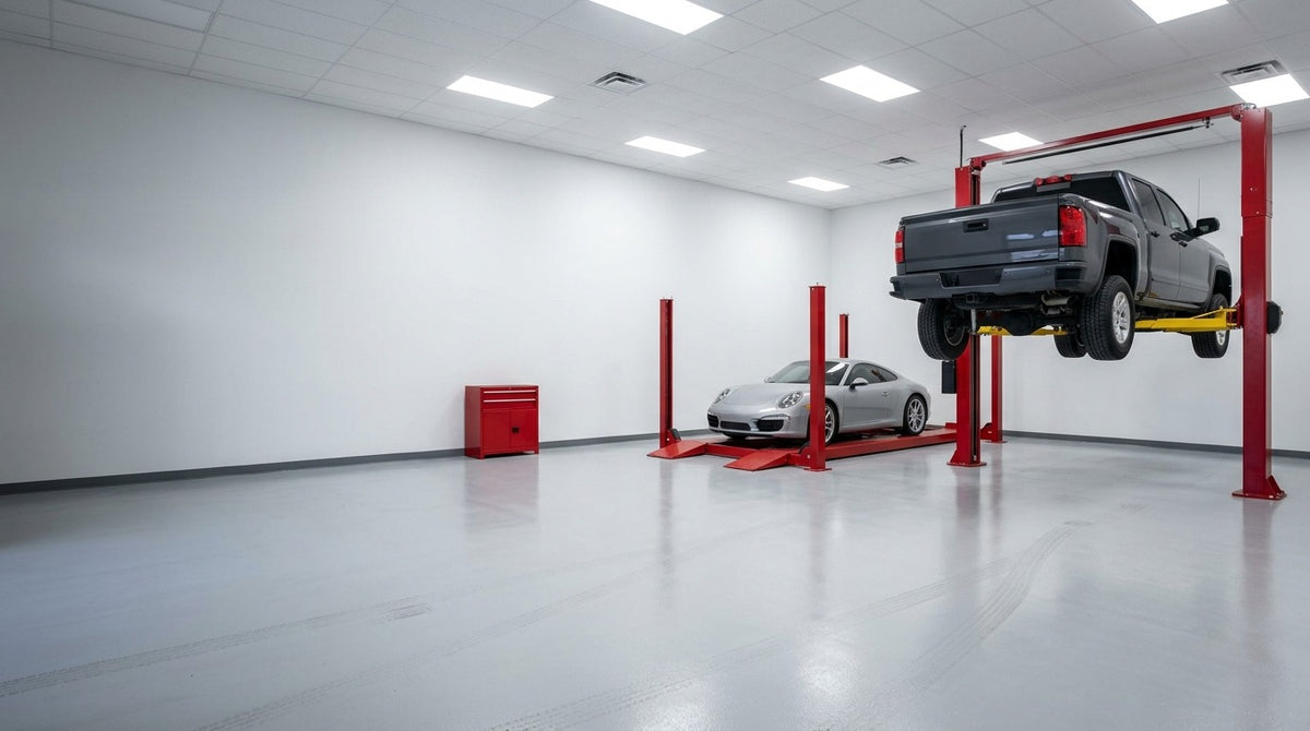 Garage with a four-post service lift